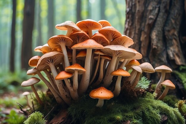 Close-up prachtige bunch paddenstoelen kleur licht in de boom achtergrond textuur Macro Fotografie View