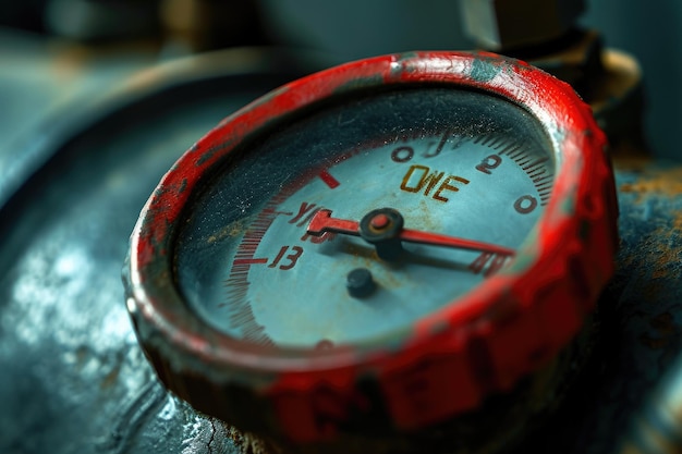 Photo close up of a pressure gauge on a pipe pressure gauge with the needle in the red zone labeled as inflation ai generated