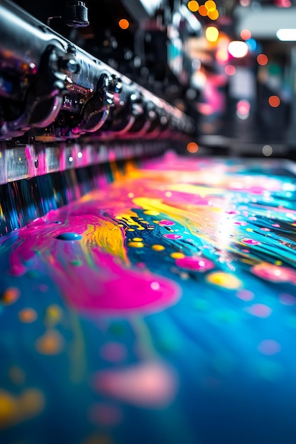 close up of printing machine in action in different colors generated by ai