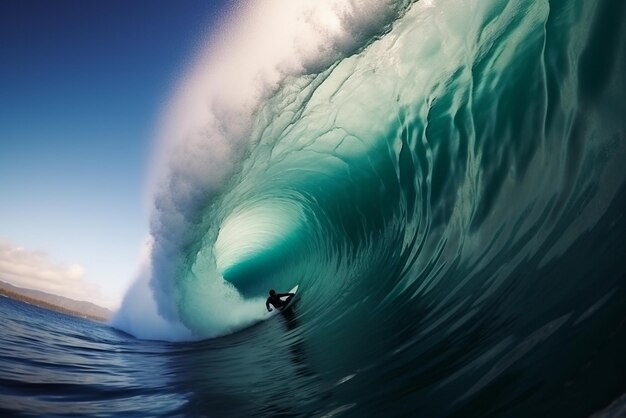 Foto close up professionele surfer eindigt met het rijden op een andere epische buis golf