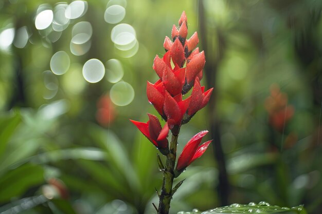 Photo close up of puero ricos vibrant red flor de maga in el yunque puerto rico with bokeh