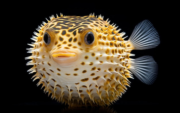 Photo close up of a puffer fish on white background