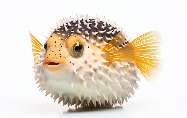 Photo close up of a puffer fish on white background