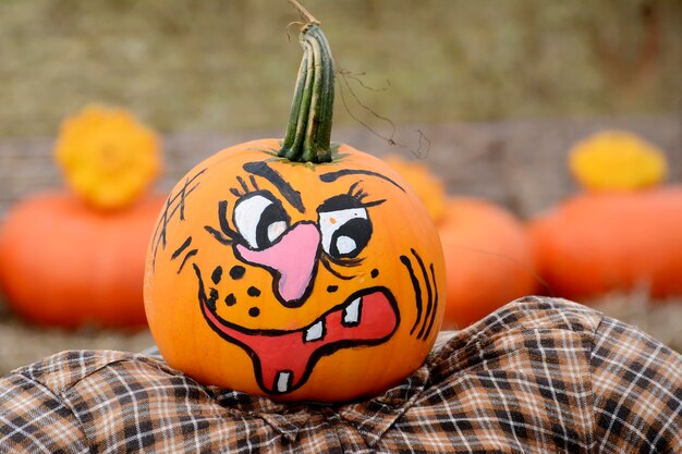 Photo close-up of pumpkin on halloween