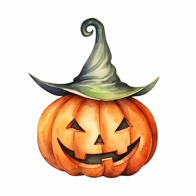 a close up of a pumpkin with a witch hat on it generative ai