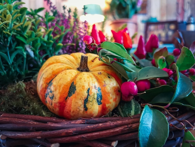 Photo close-up of pumpkins in bouquet