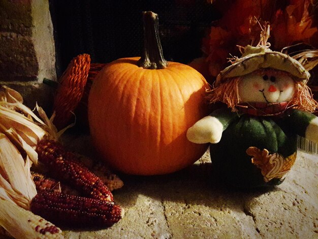 Close-up of pumpkins on table