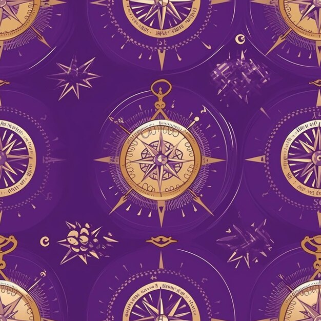 A close up of a purple background with a gold compass generative ai