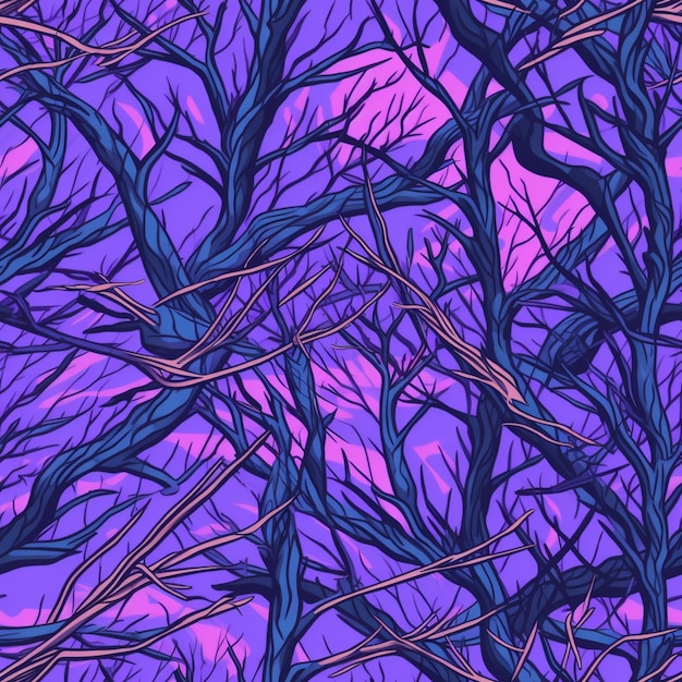 A close up of a purple and blue background with a tree generative ai