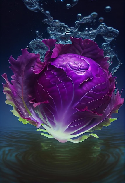 Close up of purple cabbagel in the water generative ai