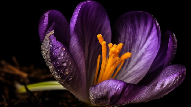 A close up of a purple crocus flower