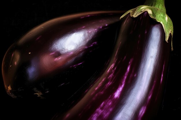 Крупный план фиолетового баклажана на черном фоне, генеративный ИИ