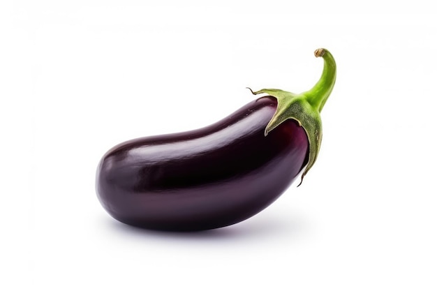 A close up of a purple eggplant on a white background