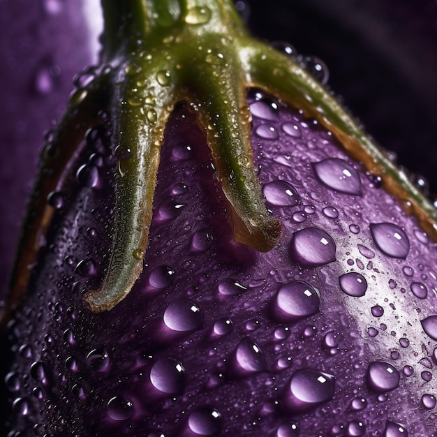 a close up of a purple eggplant with water droplets on it generative ai