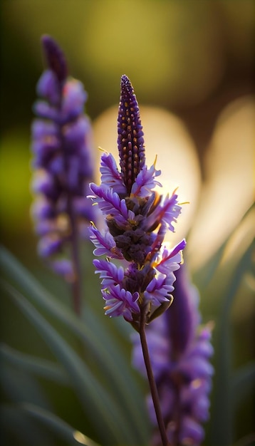 Close up of a purple flower with a blurry background generative ai