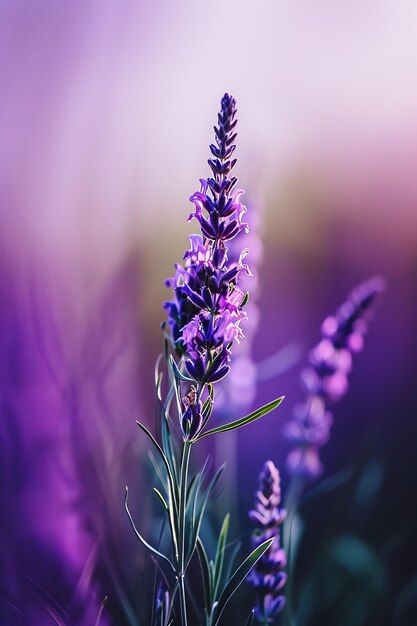 Foto un primo piano di un fiore viola con uno sfondo sfocato