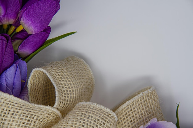 Close-up of purple flowering plants in basket