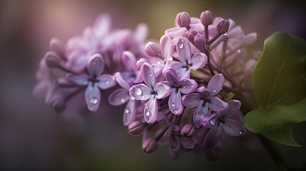 A close up of purple flowers with raindrops on them