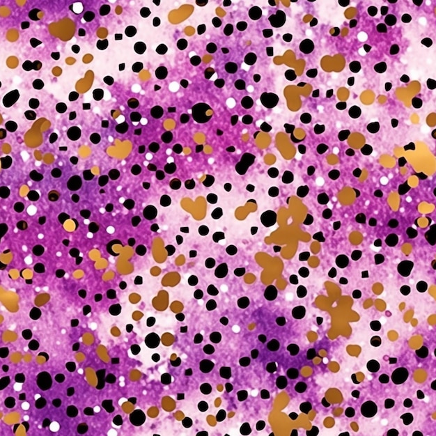 A close up of a purple and gold background with black dots generative ai