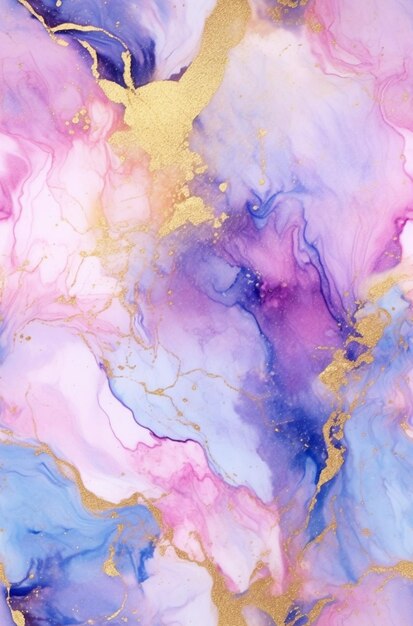 A close up of a purple and gold marble background generative ai