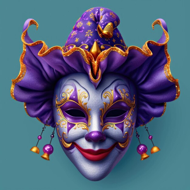 Foto un primo piano di una maschera viola e dorata di mardi gras