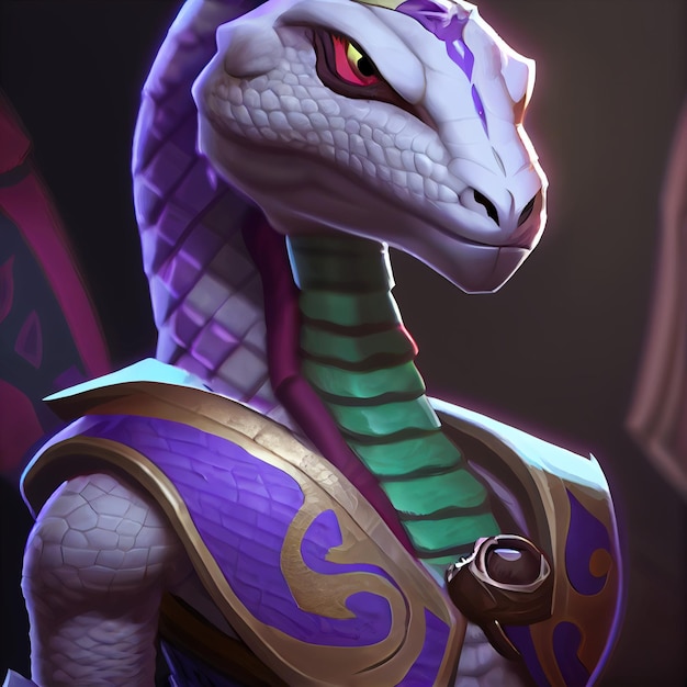 Close up of a purple and green dragon generative ai