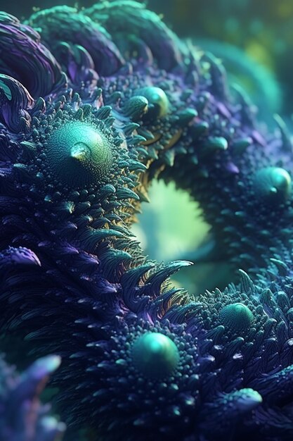 A close up of a purple and green flower with a green center generative ai