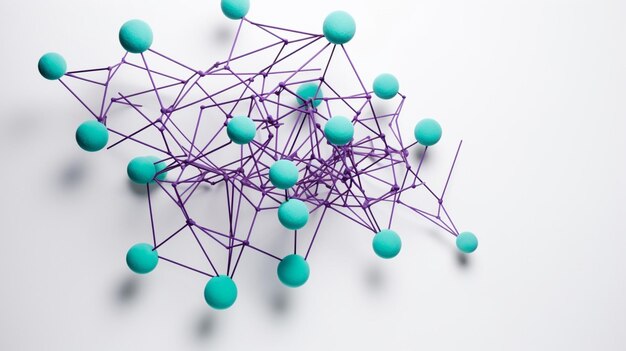 分子の紫と緑のモデルの拡大図。