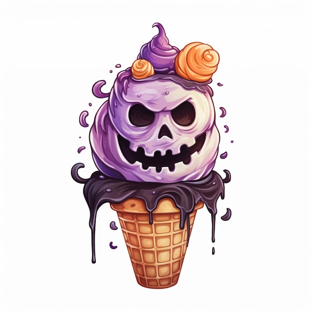 A close up of a purple ice cream with a skull on top generative ai