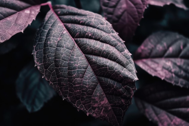 A close up of a purple leaf on a plant