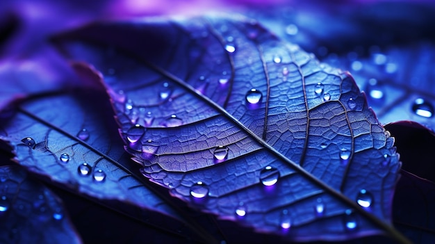 A close up of a purple leaf with water droplets on it generative ai