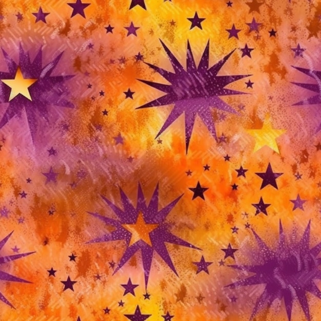 A close up of a purple and orange star pattern on a yellow background generative ai