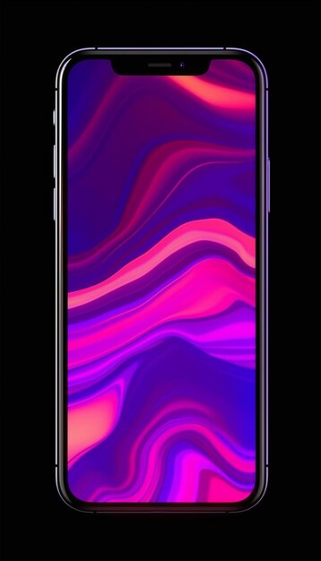 A close up of a purple and pink iphone with a black background generative ai