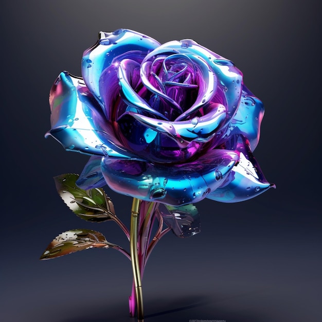 A close up of a purple rose with a green stem generative ai