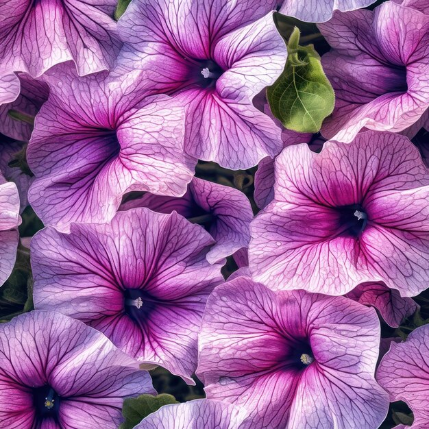 A close up of purple and white flowers