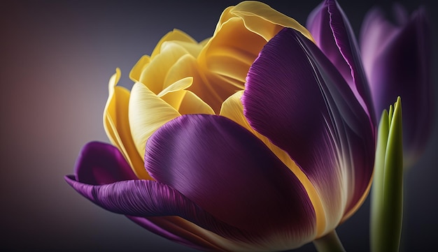 A close up of a purple and yellow flower generative AI