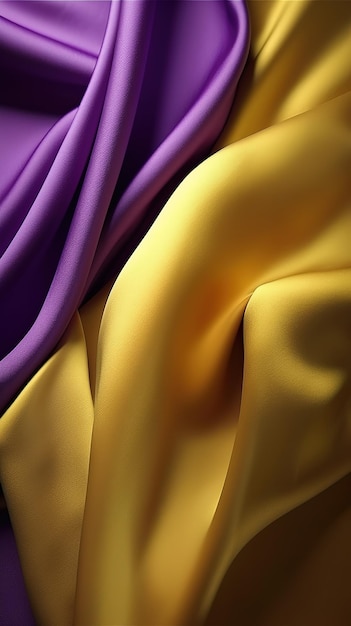 A close up of a purple and yellow silk fabric.