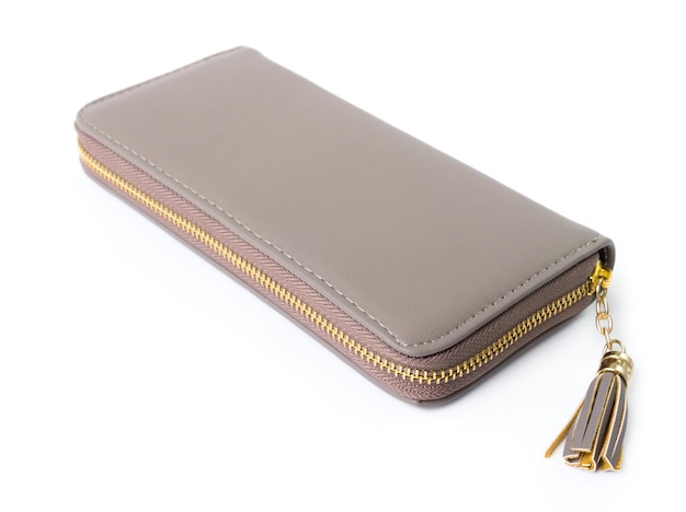close-up of purse over white background