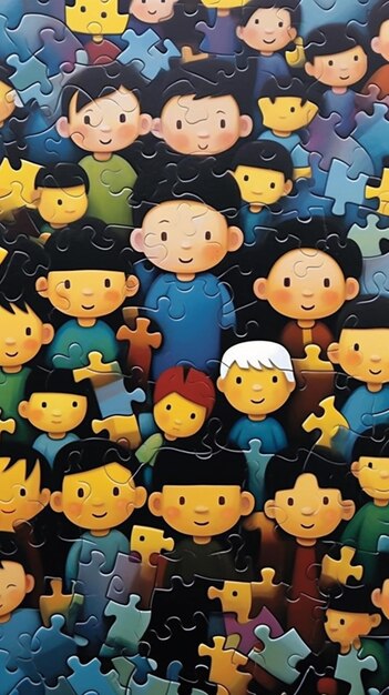 a close up of a puzzle piece with a bunch of people on it generative ai