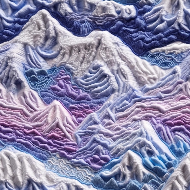 a close up of a quilt with a mountain in the background generative ai