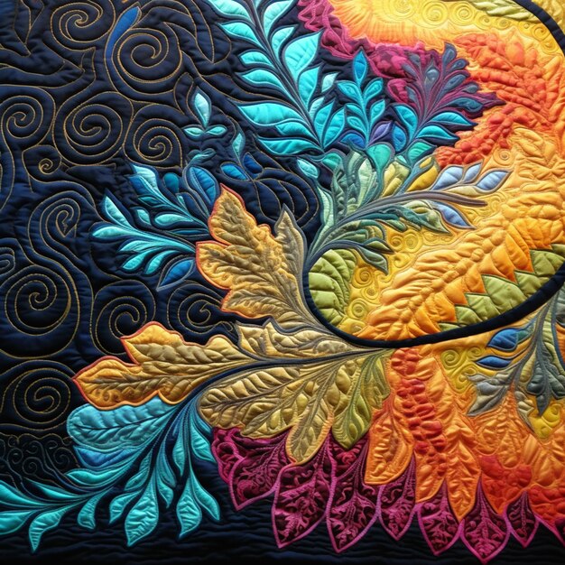 Premium AI Image a close up of a quilted quilt with a circular design