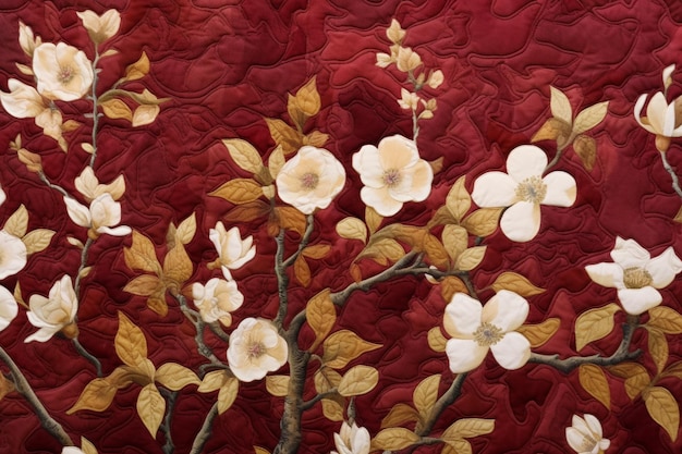 a close up of a quilted wall hanging with a flower generative ai