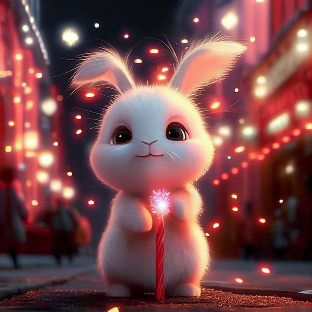 Close up of a rabbit on a city street generative ai