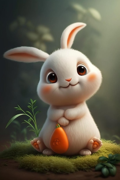 Крупный план кролика, держащего морковный генеративный ай
