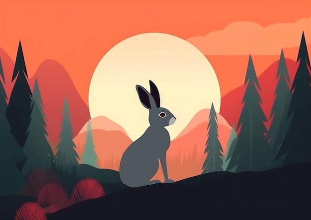 A close up of a rabbit sitting in the middle of a forest generative ai