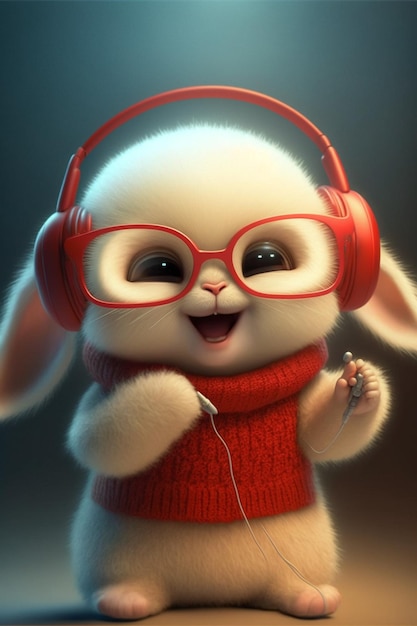Close up of a rabbit wearing headphones generative ai
