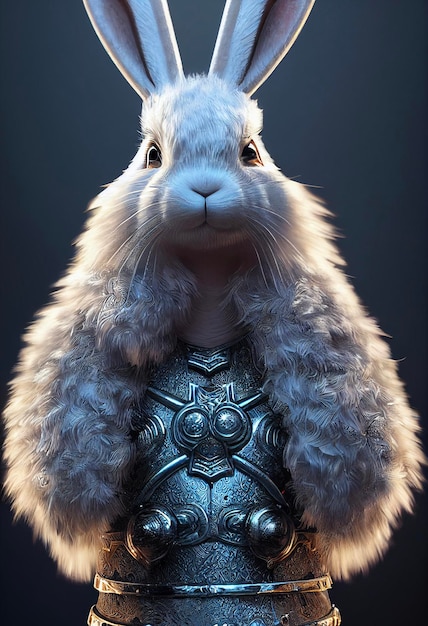 Close up of a rabbit wearing a suit of armor generative ai