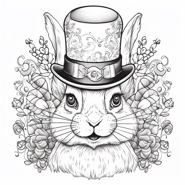 Premium Photo | A close up of a rabbit wearing a top hat and a flower ...