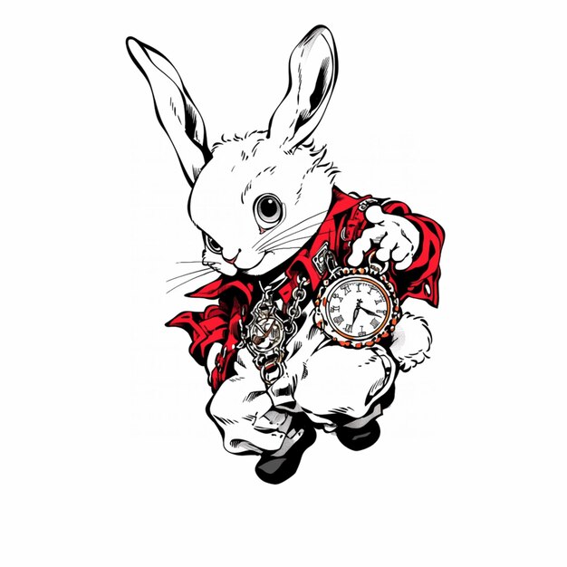 Photo a close up of a rabbit with a clock in its hand generative ai