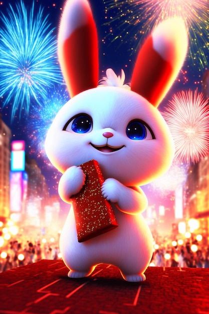 Close up of a rabbit with fireworks in the background generative ai